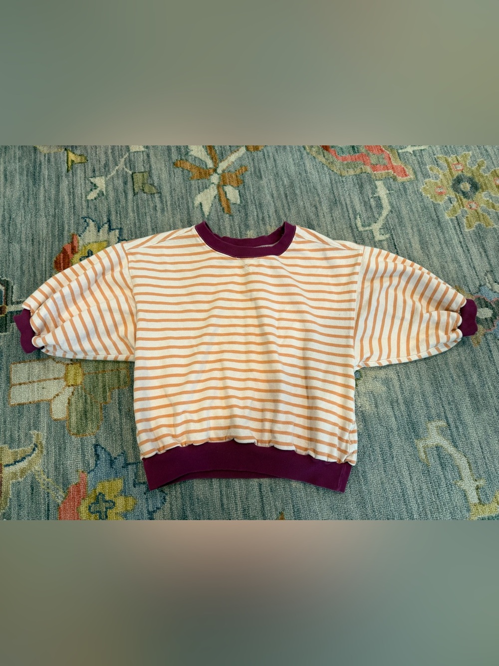 Anthropologie Pilcro Niki Bubble Sweatshirt Orange purple white puff sleeve S